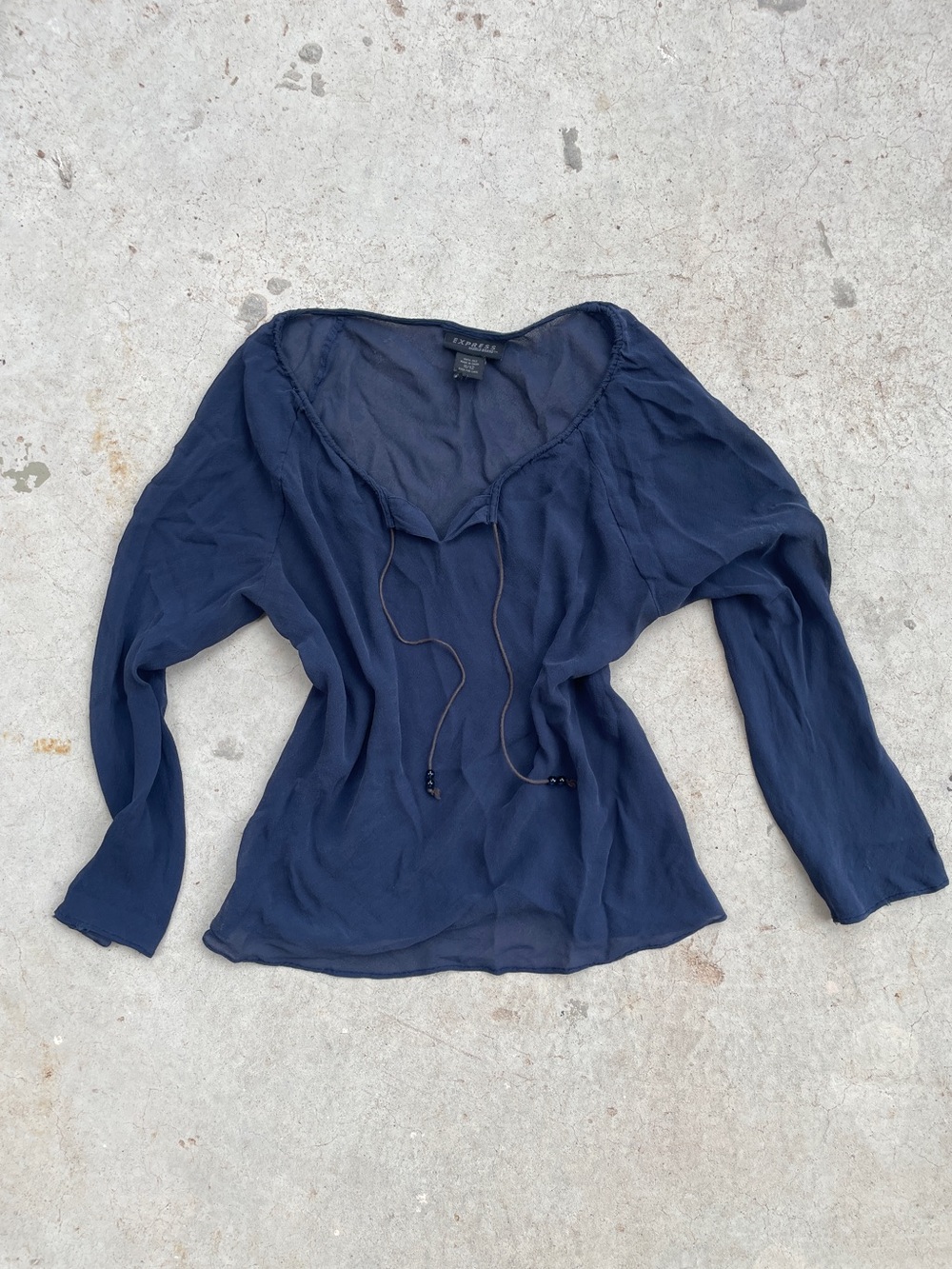 Express RARE Vintage Y2K Silk Tie Navy Peasant Blouse